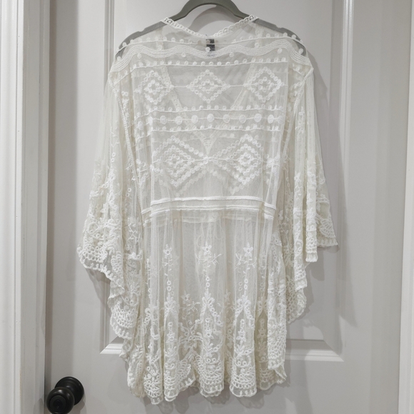 WINDSOR Ivory Mesh And Lace Beach Coverup, Small Medium, Drawstring Waist - Picture 3 of 16